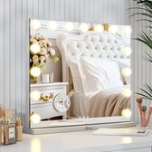 Mirlux Hollywood Spiegel 58x48CM - USB & USB-C oplaadpoort - 10x Zoom - 3 Dimbare lichtstanden - Make Up Spiegel - LED Verlichting - Ophangbaar - Wit
