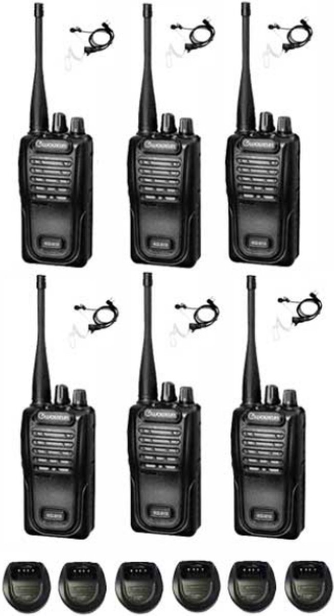 Set van 6 Wouxun KG-819 UHF IP55 PMR446 Portofoons met beveiliging oortje