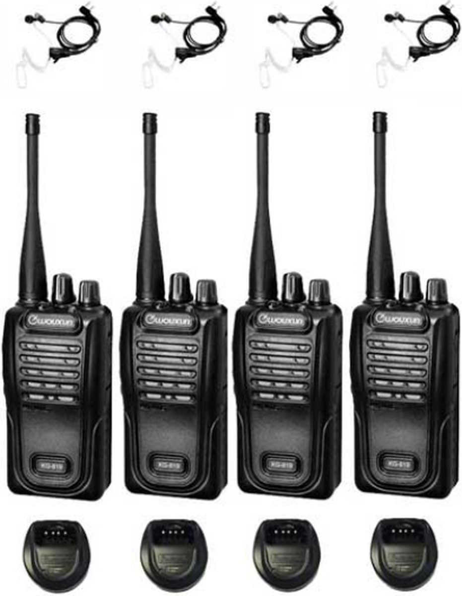 Set van 4 Wouxun KG-819 UHF IP55 PMR446 Portofoons met beveiliging oortje
