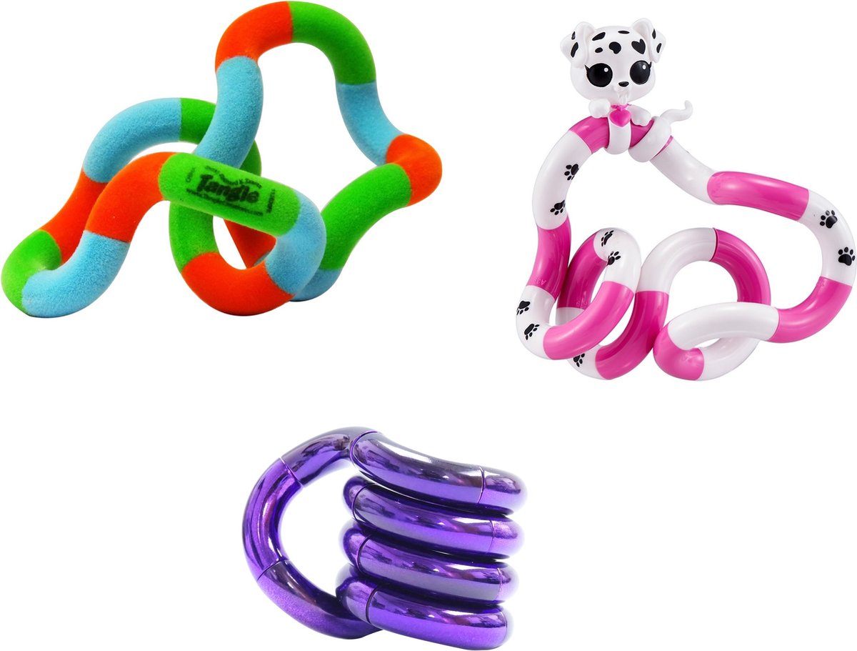 Tangle Junior - Metallic Paars / Puppy / Fuzzies Oranje - Combo 3-Pack - The Original Fidget