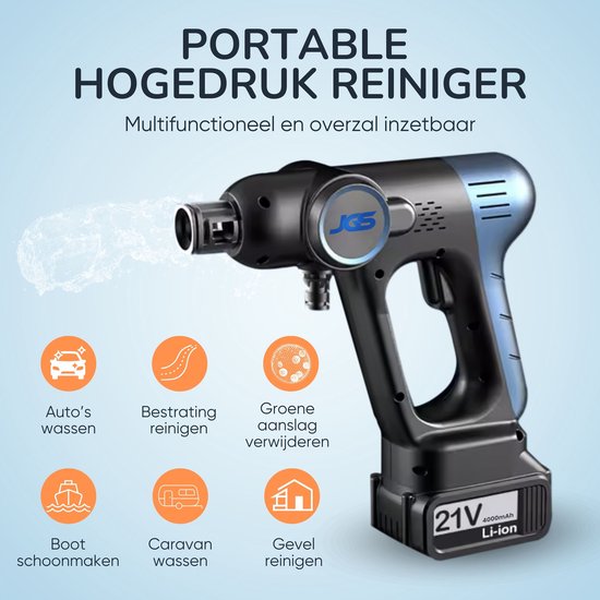 JGS Draadloze Hogedrukreiniger met Upgrade 4000mAh Accu - Inclusief Accessoires - Ideaal voor Auto’s en Meer - Handige Koffer van JGS — afbeelding 4