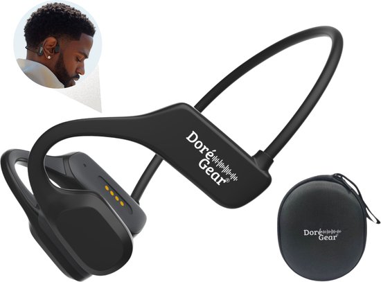 DoréGear® Audio - Bone Conduction Headphone - Draadloze Open Ear Sport Oortjes - Waterdicht - Bluetooth En MP3 (16GB) - Waterdichte Koptelefoon - Inclusief Case