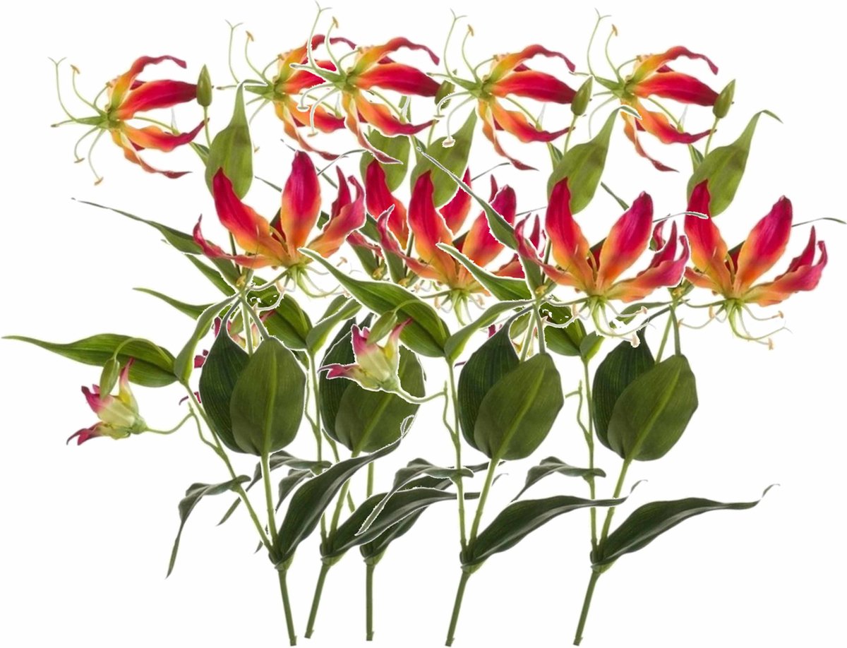 Shoppartners Bellatio flowers & plants Kunstbloem - 5x - gloriosa klimlelie - 75 cm - geel/rood - Klimlelies - Kunstbloemen boeketten maken Multi