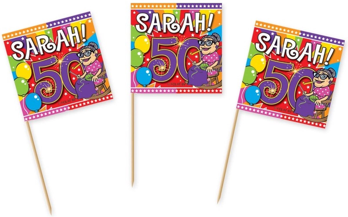 Cocktailprikkers Sarah 50 jaar - 150x st - prikkertjes - 50e verjaardag feestartikelen