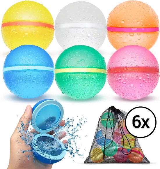 Nereb - Herbruikbare Waterballonnen - Zelfsluitend - Waterbal - Speelgoed - 6 Stuks Inclusief Opberg Netje