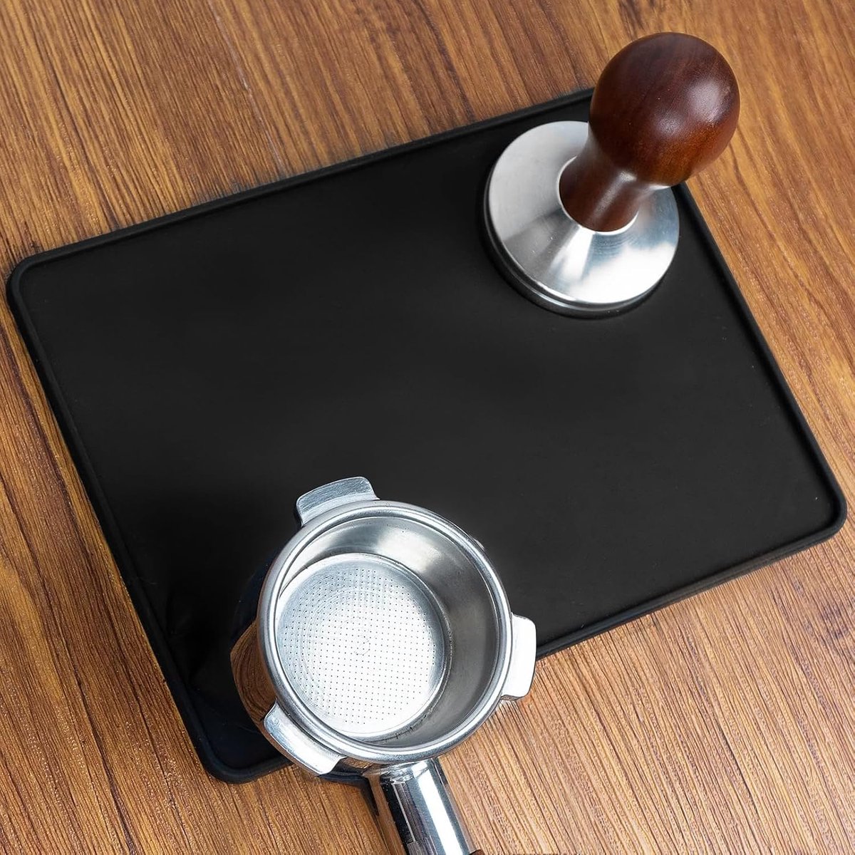 Tampermat, siliconen koffie-tampermat, tampermat met randbescherming, siliconen espresso-tamper met randbescherming voor een nette werkplek, koffiehoek, ideale accessoire met zeefhouder, 21,2 x