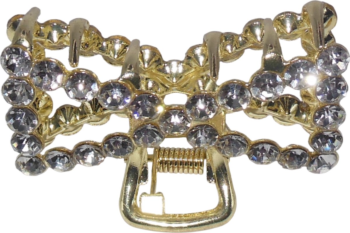 Haarklem met strass strik-vorm goudkleur