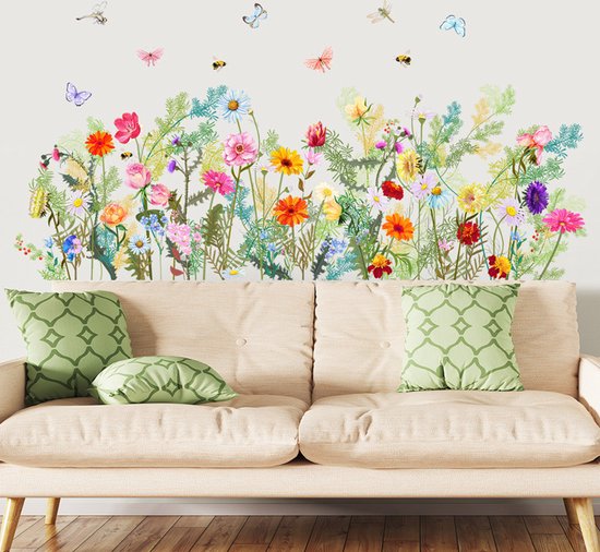Betoverende Tuinbloemen Muurstickers - Milieuvriendelijk PVC - Levendige Decoratie voor Woonkamer, Slaapkamer, Keuken, en Meer-30x60cm