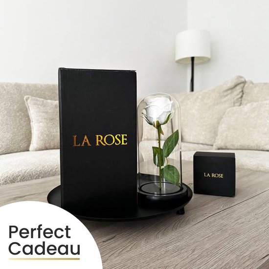 La Rose Flower White - Rose blanche de Luxe en cloche en verre - Rose en verre - Décoration florale romantique