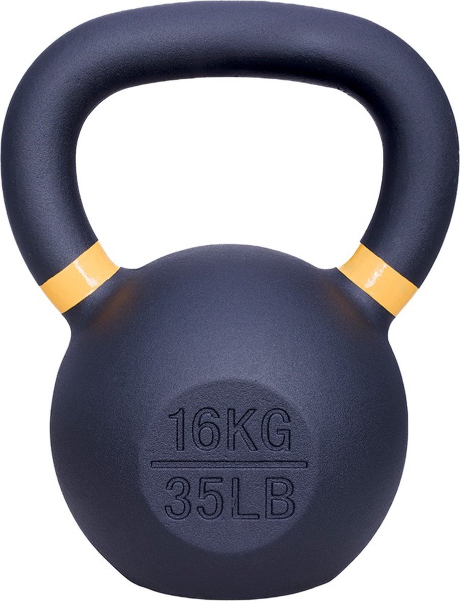 ForzaFit Kettlebell 16 kg - Gietijzer Kettle bell - Zwart met Geel - 35 LB
