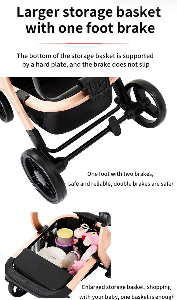 Eszenzics™ Luxe Kinderwagen 3-in-1 - incl. Autostoel - Multifunctionele 3-in-1 Buggy - 0-3 jaar - Zwart/Goud - PU-leder bekleding - All-terrain van Eszenzics™ — afbeelding 3