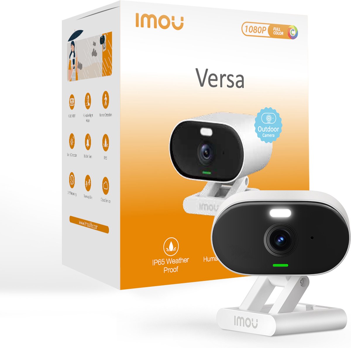 Imou Versa - Beveiligingscamera - Geschikt Voor Binnen En Buiten (IP65) - Snelle en Eenvoudige montage - Persoonsdetectie - tweeweg gesprek- Kleuren nachtzicht - Ingebouwde spotlight - 110dB sirene - Compact & Flexibel - Baby monitor - 114° zicht