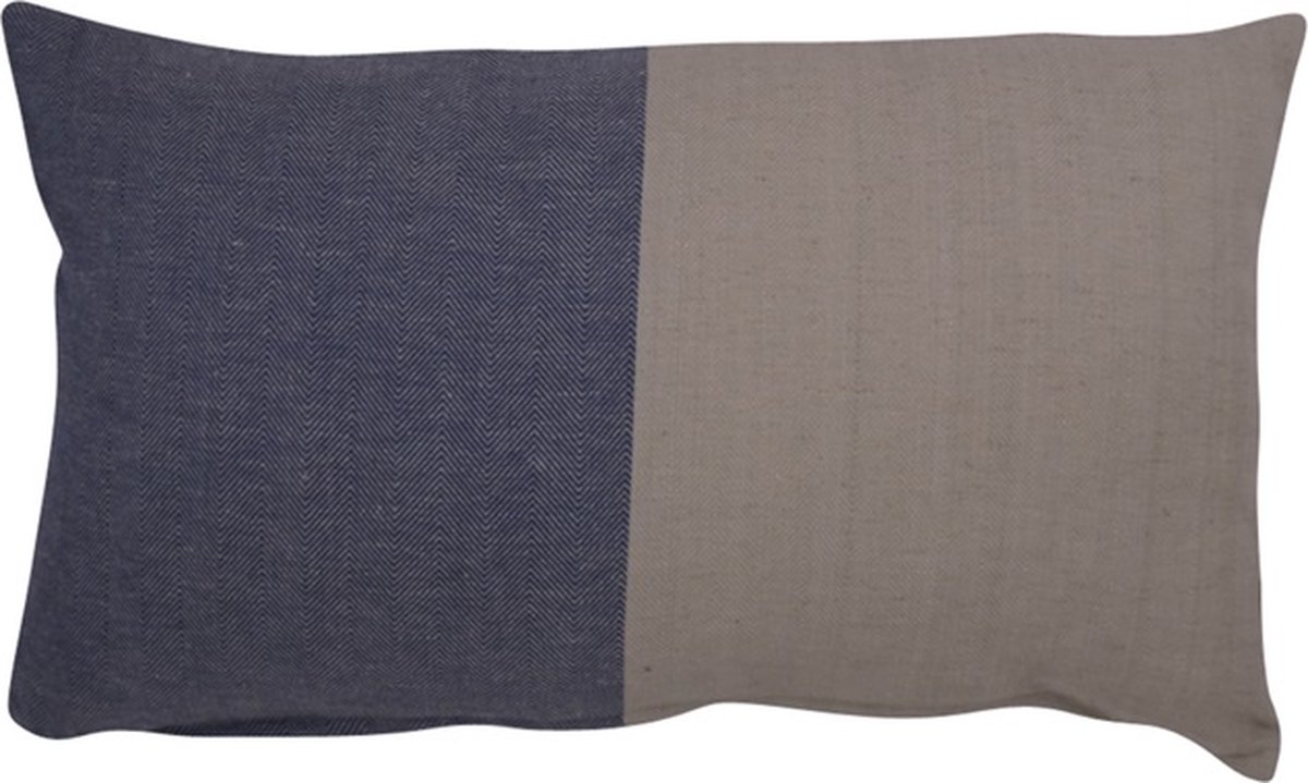Linen & More Kussen Shanti Half Half /beig | 30 X 50 | Sierkussen Voor Woonkamer Of Slaapkamer Blauw