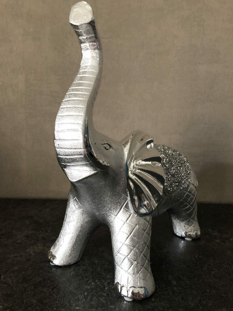 Decoratieve Rechtstaande Olifant - Zilverkleurig - Keramiek - Large
