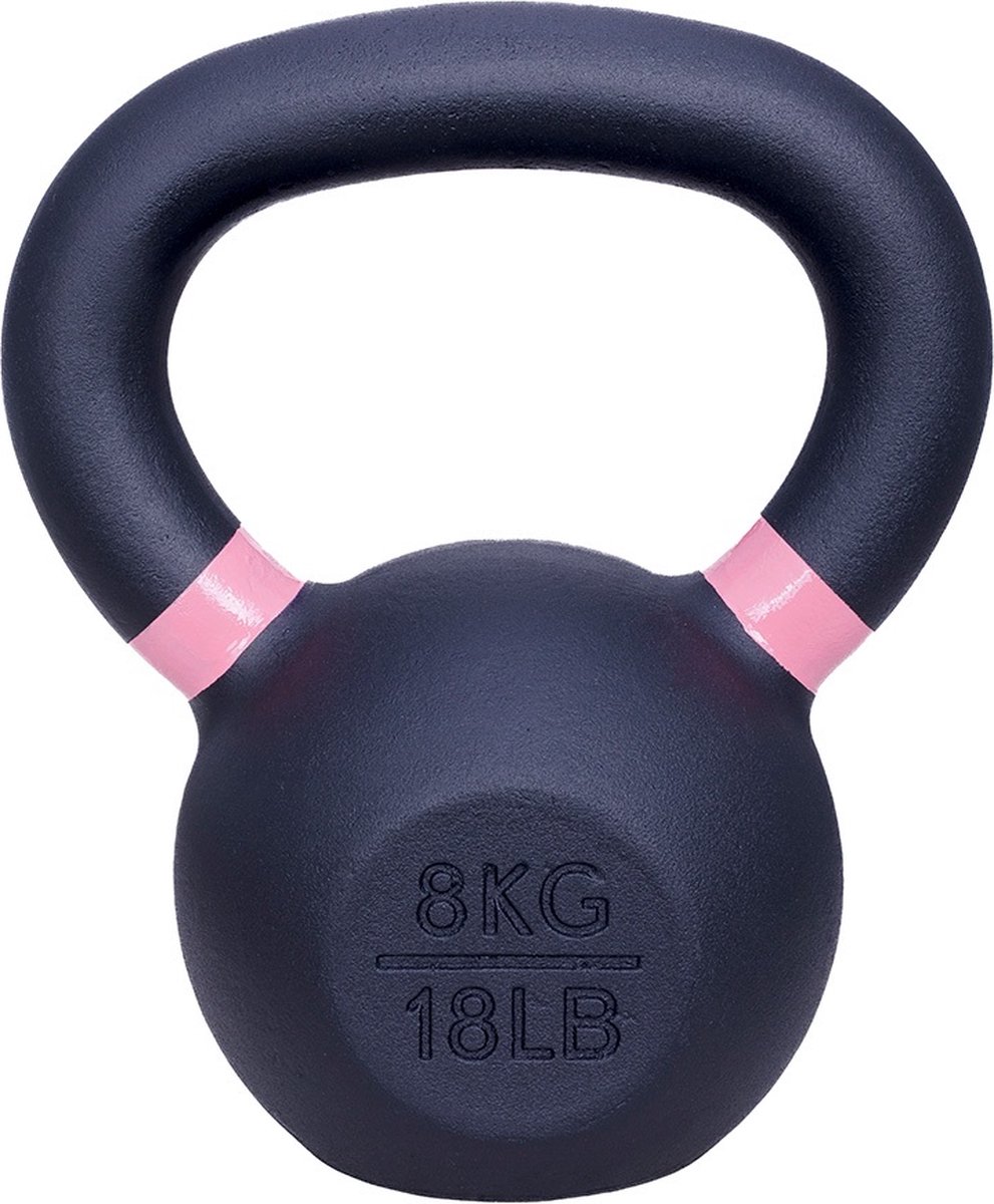 ForzaFit Kettlebell 8 kg - Gietijzer Kettle bell - Zwart met Roze - 18 LB