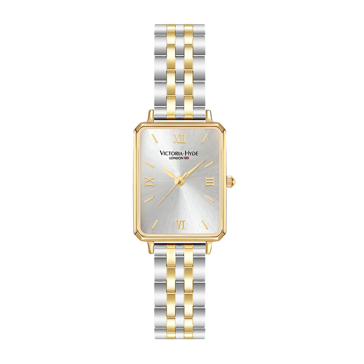 Victoria Hyde - Horloge Dames Rechthoekig - Zilver Goud - Dames - Goudkleurig - verstelbaar Schakelband - Waterdicht - 12mm - Cadeau Voor Vrouw - Luxe Horlogedoos