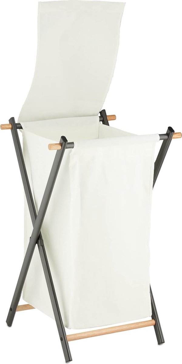 Goedkoopste Inklapbare wasmand met standaard deksel - 50 liter - crème/antraciet