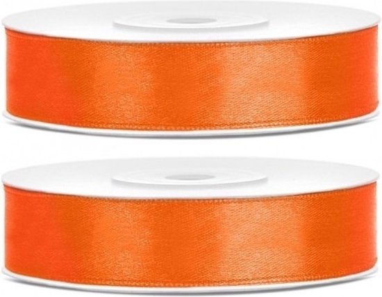 Foto: 2x hobby decoratie oranje satijnen sierlinten 1 2 cm 12 mm x 25 meter cadeaulinten satijnlinten ribbons oranje linten hobbymateriaal benodigdheden verpakkingsmaterialen