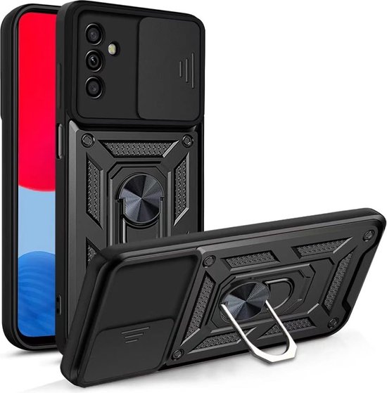 Casemania Coque pour Samsung Galaxy A05s - Zwart - Armure Hybride Anti-Choc avec Ring de Béquille avec Protection de Caméra