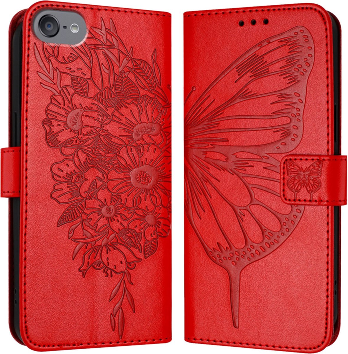 Luxe Bescherm-Etui Hoes geschikt voor iPod Touch - Vlinder - Rood