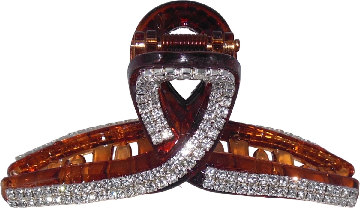 Haarklem met strass krul bruin middel