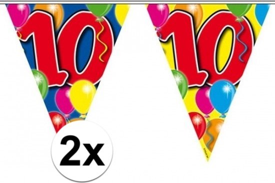 Folat vlaggenlijn 10 jaa - 2x - kunststof - 10 meter - leeftijd vlaggenlijn - verjaardag