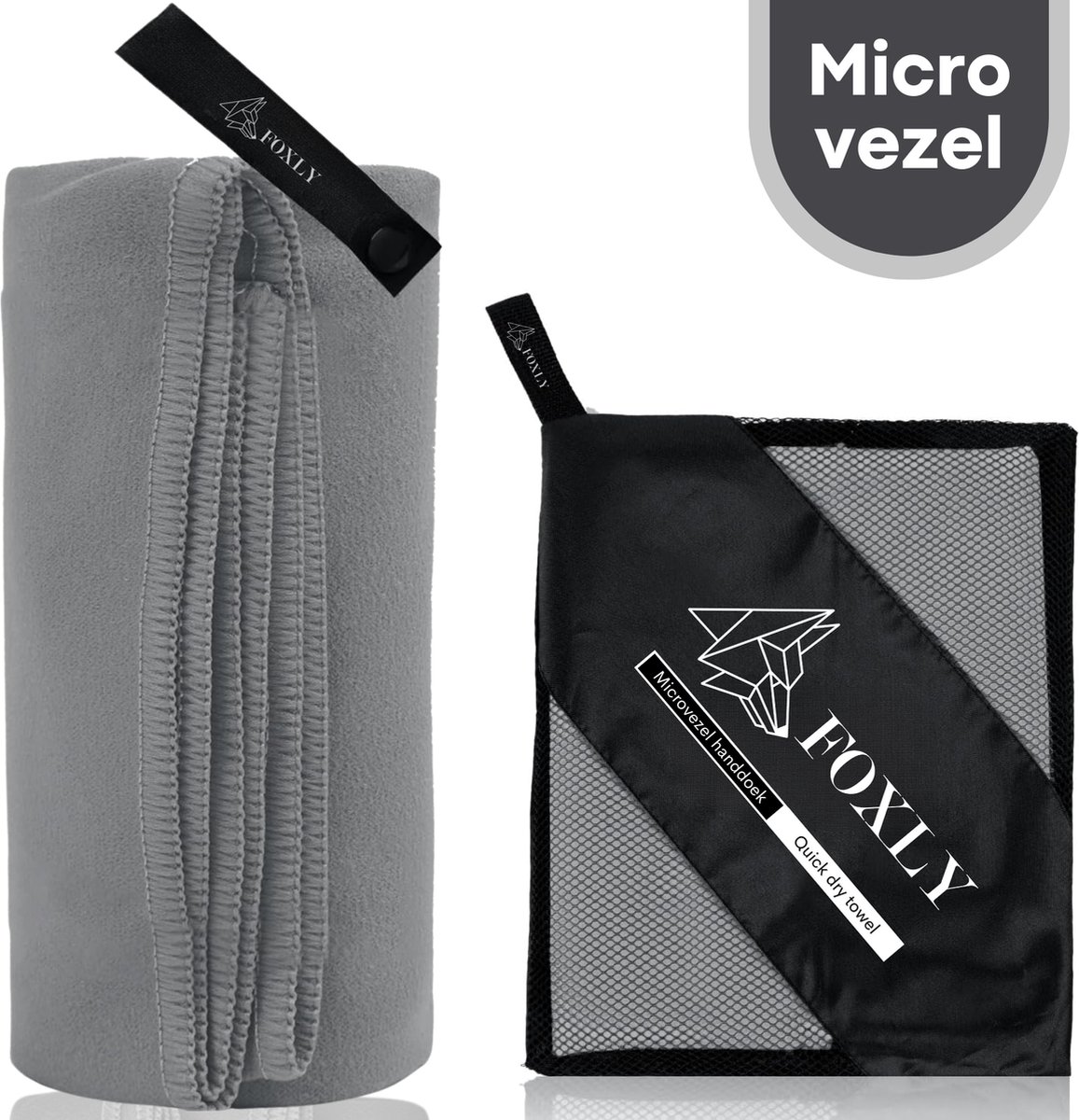 FOXLY® Microvezel Handdoek 100x200 - Strandlaken - Badlaken - Reishanddoek Sneldrogend - Donkergrijs