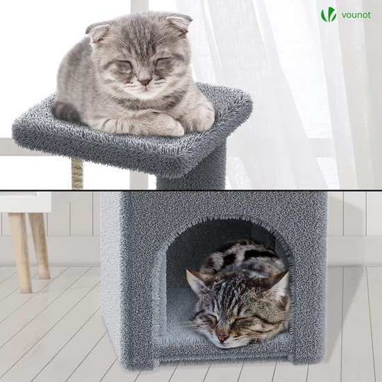 Krabton: Klein Kattenboom Met Platform En Grot – Stabiele Krabpaal Voor Katten Hoogte 88 Cm Grijs