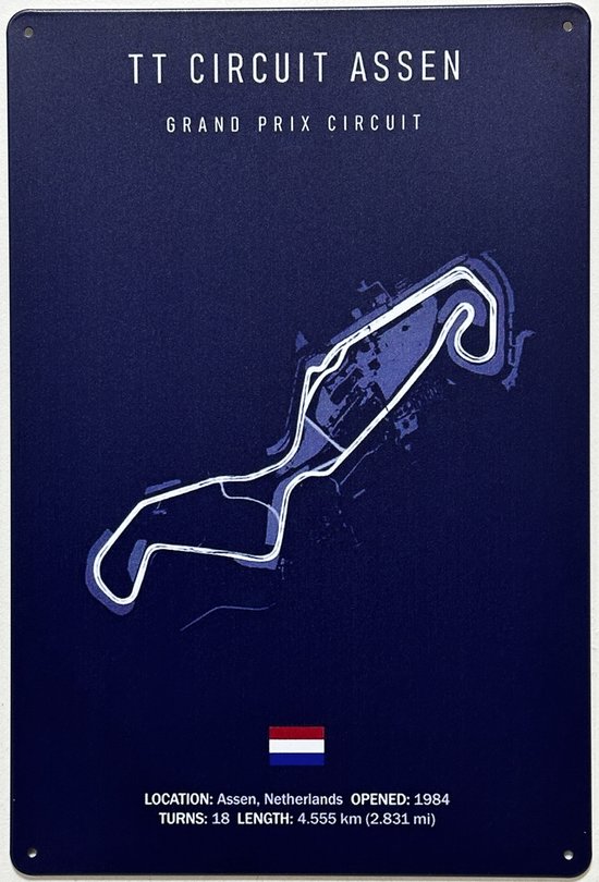 TT Circuit Assen blauw Reclamebord van metaal METALEN-WANDBORD - MUURPLAAT - VINTAGE - RETRO - HORECA- BORD-WANDDECORATIE -TEKSTBORD - DECORATIEBORD - RECLAMEPLAAT - WANDPLAAT - NOSTALGIE -CAFE- BAR -MANCAVE- KROEG- MAN CAVE