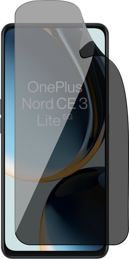 OnePlus Nord CE 3 Lite 5G met een grijze screenprotector die wordt aangebracht.