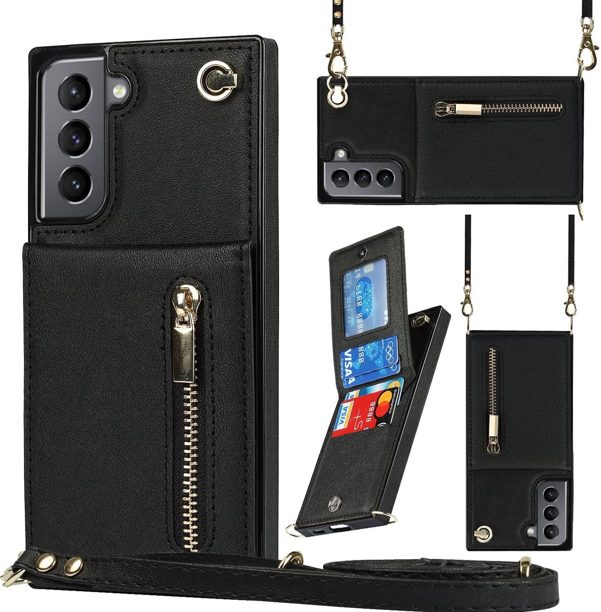 Wallet hoesje met koord geschikt voor Samsung S23 - Zwart