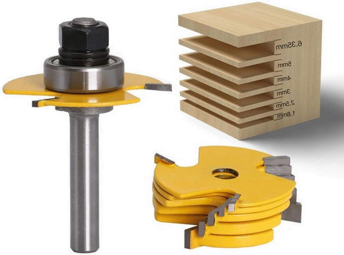 Stapelbare Verstelbare Slot Cutter 8mm Schacht 1/2 Inch Cut Diepte 1.8mm - 6.35mm Blade Lengte Biscuit Joint Router Bit - Houtbewerking Gereedschap