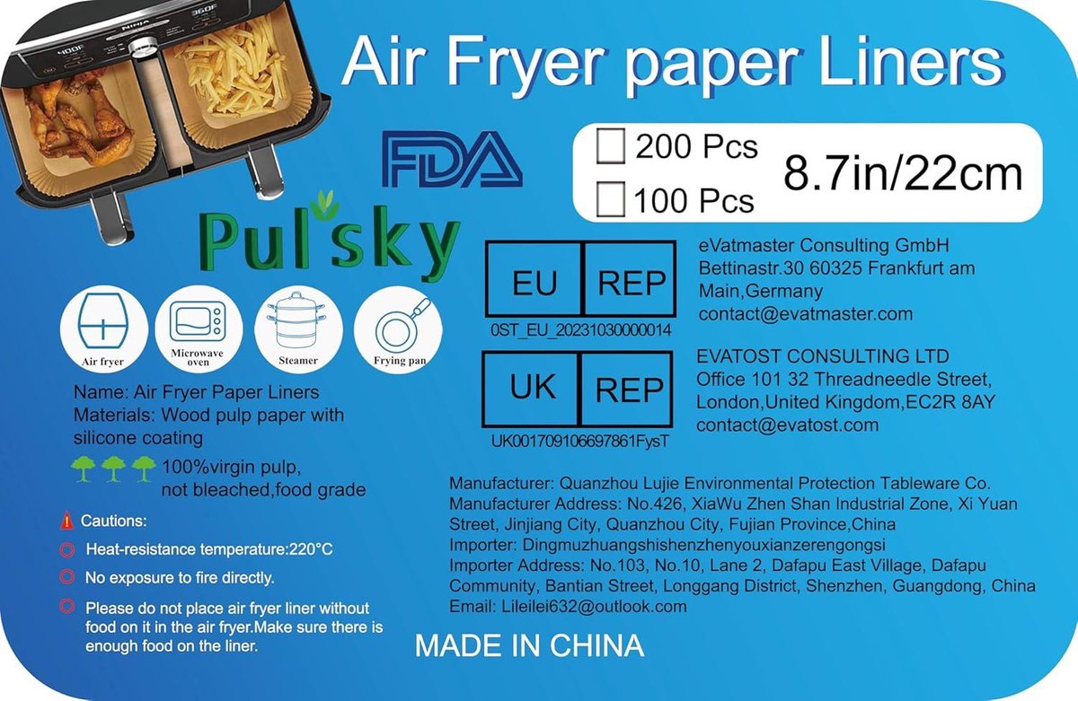 GINOYA Backpapier für Heißluftfritteuse Ninja AF500EU