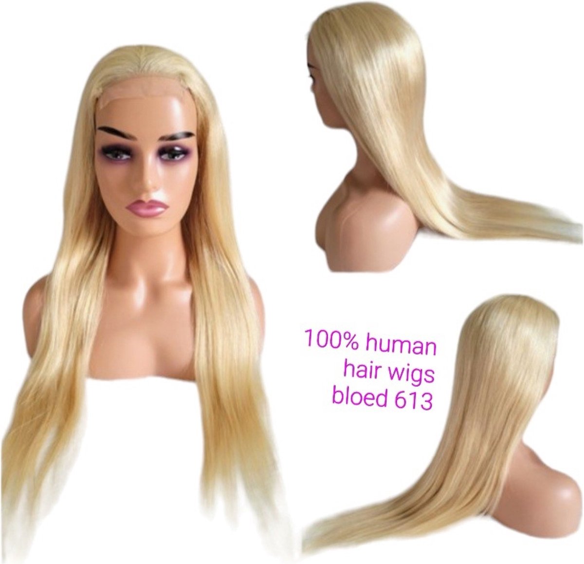 Frazimashop -Braziliaanse Remy pruik steil haar 22 inch 613 blond rechte haren echt menselijke haren -real human hair 4x4 lace closure wig