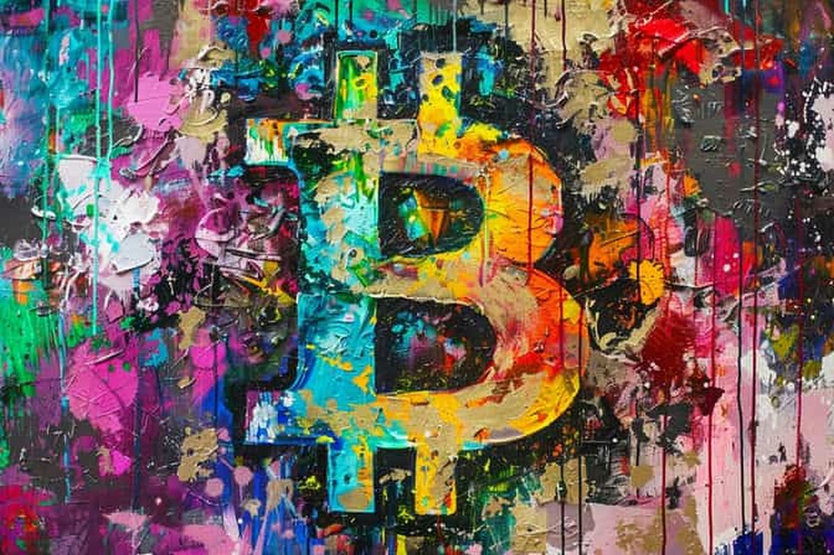 Bitcoin Poster - Aquarel - Crypto - Artistieke - Financieel - Creatieve - posters - formaat 50x70cm - Wanddecoratie - S3202