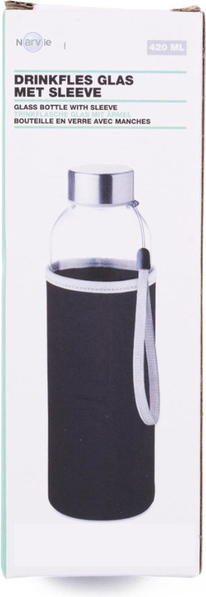 Narvie - Set van 2 Glazen Drinkflessen met Zwarte Softshell Beschermhoes - 420 ml Waterfles - Sportfles/Bidon van NARVIE — afbeelding 3