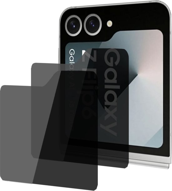 Privacy screenprotector op een opengevouwen Samsung Galaxy Z Flip.