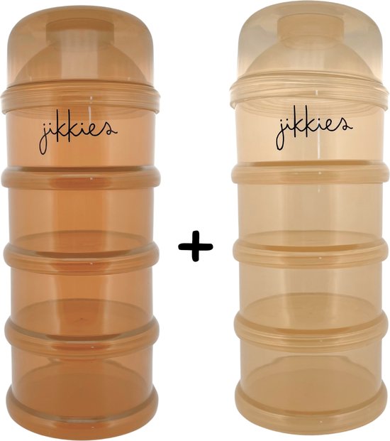 Jikkies ® - Melkpoeder doseerdoosjes - SET Beige & Taupe - Melkpoeder bewaarbakjes - Melkpoeder toren - Melkpoedertoren - Melkpoederdoos - Dispenser - 4 lagen - BPA FREE - Getest op EN14372
