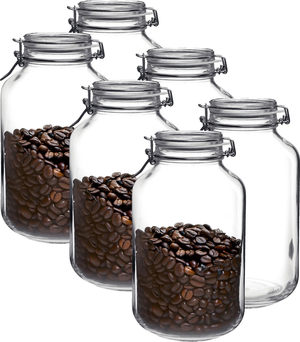 Bormioli Rocco Voorraad/weckpot - 6x - glas - transparant - 28 x 15 cm - 4 L