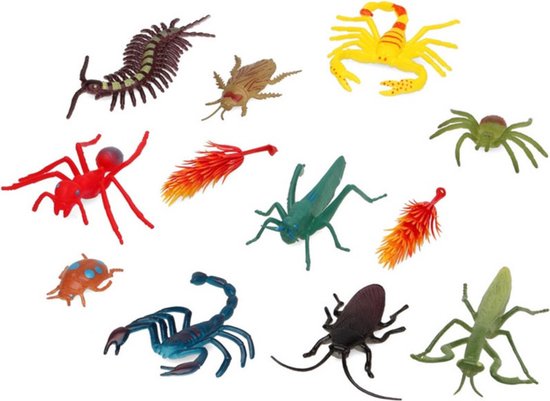 Foto: Atosa speelgoed insecten dieren speelfiguren set 12x stuks kunststof tussen 3 6 cm kleuren mix halloween beestjes