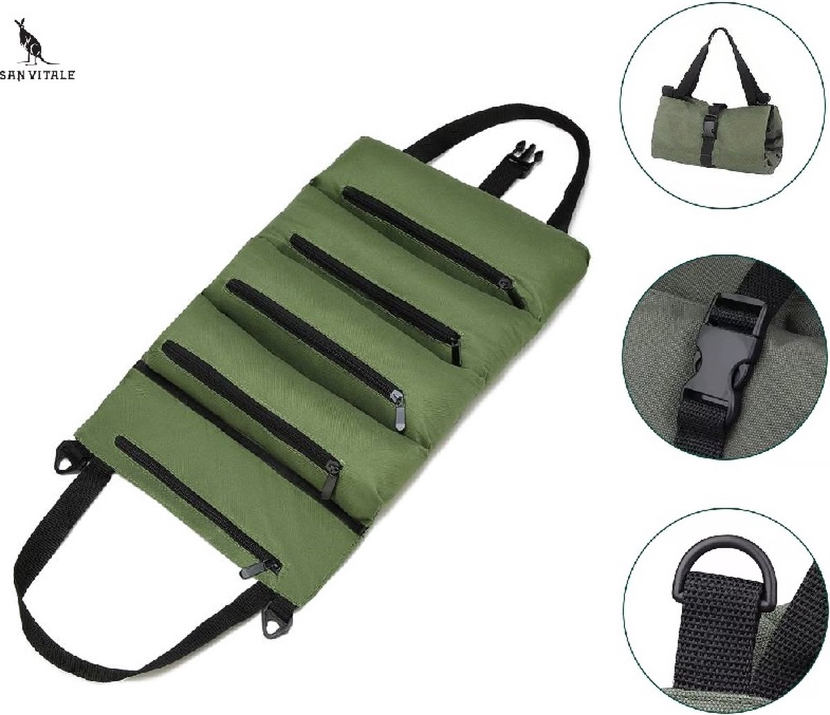 San Vitale® - Gereedschapstas - Gereedschapsetui - Gereedschaptas - Roll-up Tas - 5 Vakken - Excl. Gereedschap - Groen