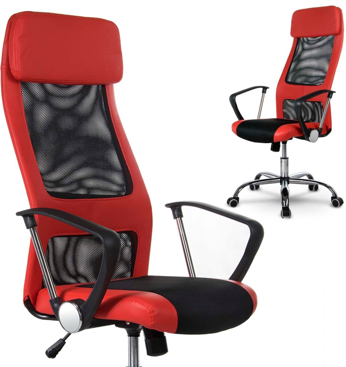 Sofotel Rio Serie - Rode draaibare bureaustoel - Hoge ergonomische rugleuning - Geïntegreerde hoofdsteun