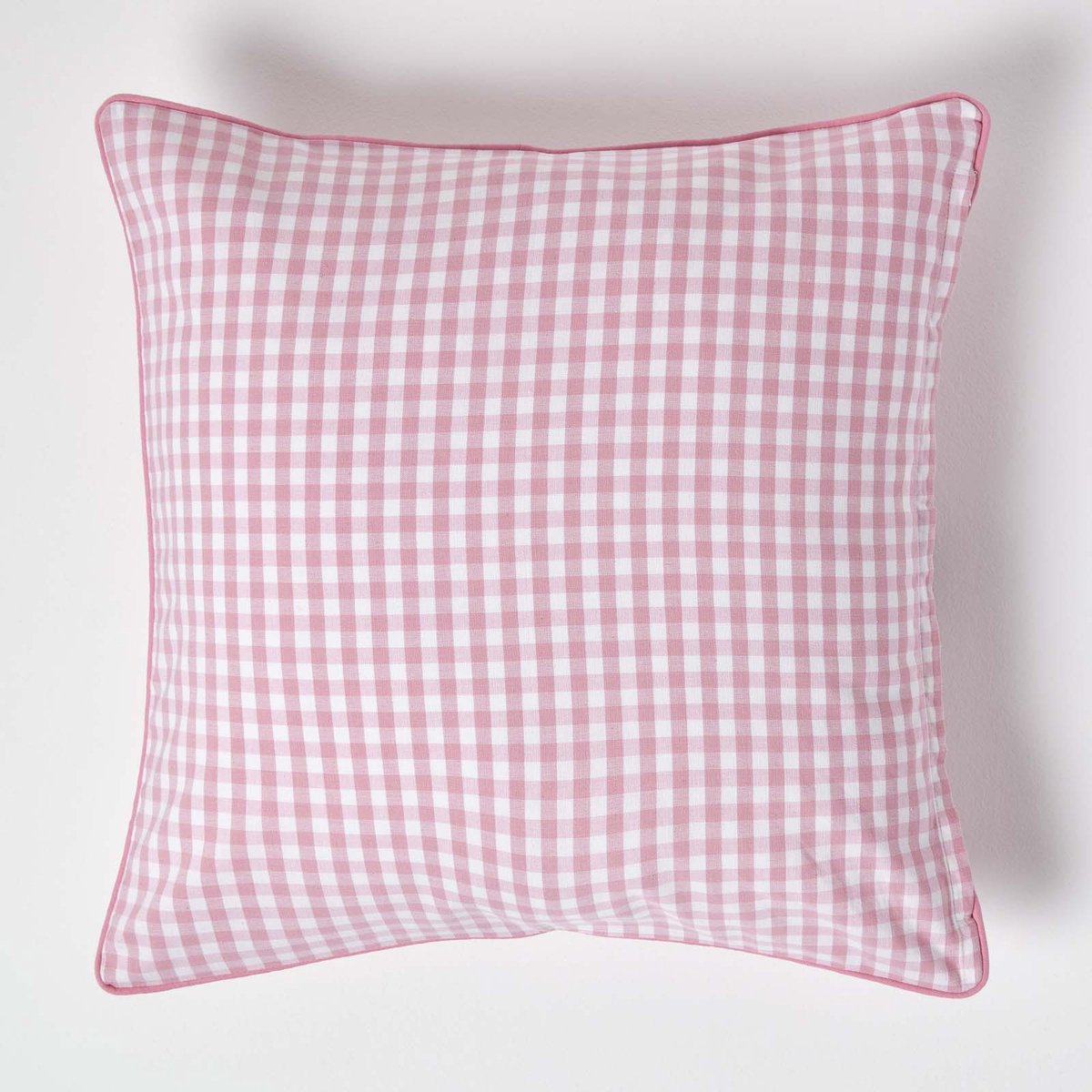 Homescapes Gingham katoenen kussenhoes 60 x 60 cm roze