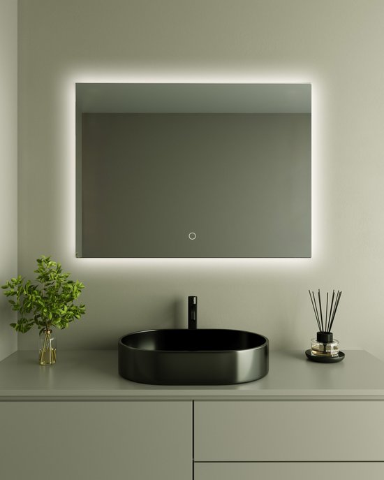 LUVODI Led-badkamerspiegel, zwart, 90 x 60 cm, met achtergrondverlichting, condensvrij, IP56, spaarspiegel, 3 lichtkleuren, dimmer, 3000 K, 4500 K, 6000 K LUVODI Led-badkamerspiegel, zwart, 90 x 60 cm, met achtergrondverlichting, condensvrij, IP56, spaarspiegel, 3 lichtkleuren, dimmer, 3000 K, 4500 K, 6000 K