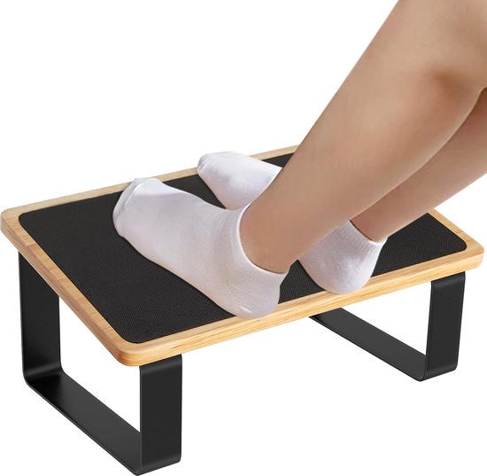 Verstelbare Voetenbank Bureau – Ergonomisch Met Massagepaneel – 4 Hoogtes Instelbaar – Inklapbaar Tot 48 Mm – Zacht PVC-Zitkussen – Antislip – Voor Kantoor, Auto, Thuis En Reizen (Zwart)