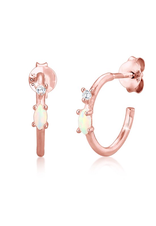 Elli Dames oorbellen oorknopjes creool marquise met opaal steen met zirkonia steen in 925 sterling zilver, verzilverd, Opaal