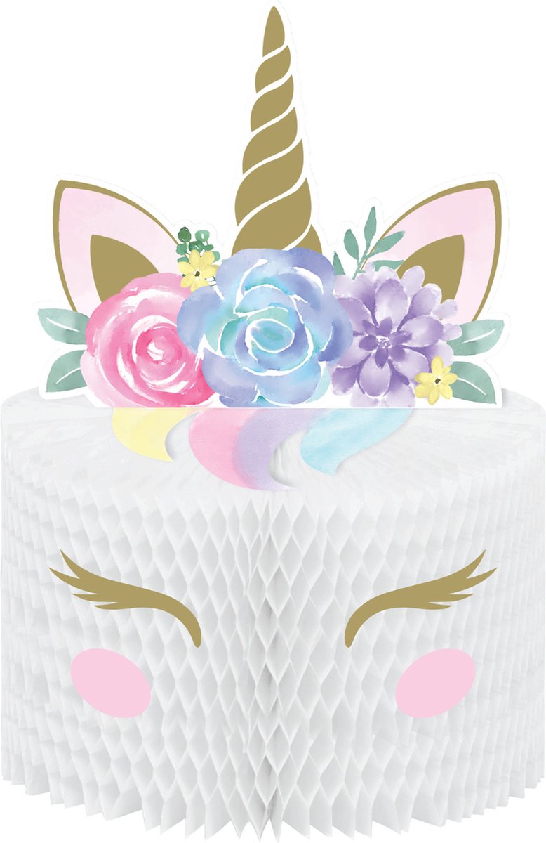 CREATIVE PARTY - Witte fee eenhoorn honingraatpapier middelpunt 19 x 30 cm