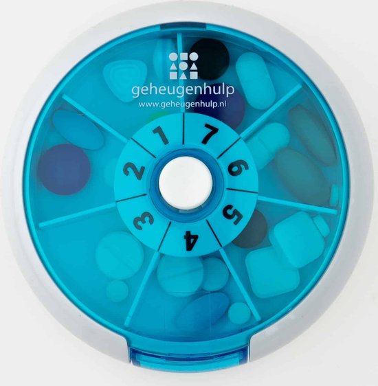Boîte à médicaments ronde Bleue 10 cm avec bouton poussoir pratique