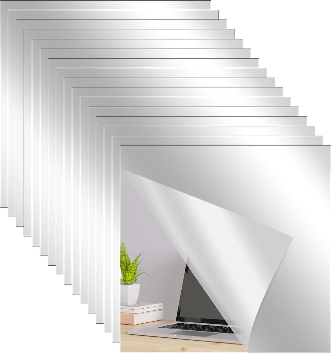 4 Miroirs Muraux Acrylique 15x15 Cm - Autocollants, Sans Cadre, Pour Salle De Bain, Chambre, Salon - 4