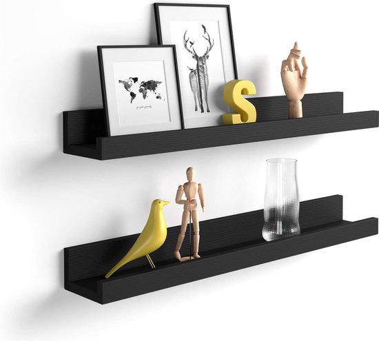 Foto: Wandplank set van 2 zwevende planken met hoogglans afwerking wandplank voor fotolijstjes en boeken woonkamer slaapkamer badkamer keuken 55cm x 10cm x 4cm zwart